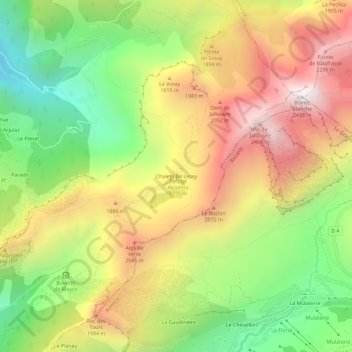 Mapa topográfico Chalets De Lessy, altitude, relevo