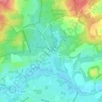 Mapa topográfico Gatwick, altitude, relevo