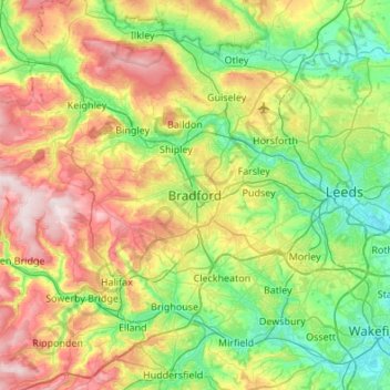 Mapa topográfico Bradford, altitude, relevo