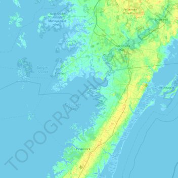 Mapa topográfico Saxis Island, altitude, relevo
