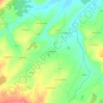 Mapa topográfico Les Rochoux, altitude, relevo
