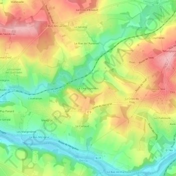 Mapa topográfico Le Clos Gigondas, altitude, relevo