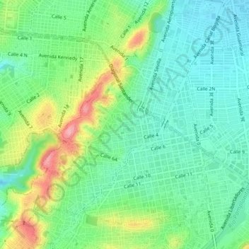 Mapa topográfico Carora, altitude, relevo