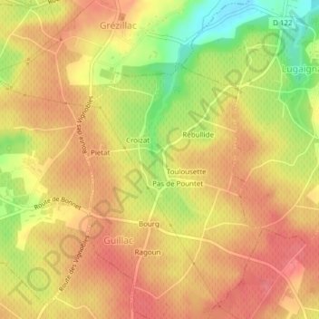 Mapa topográfico Caseau, altitude, relevo