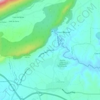 Mapa topográfico Almonda, altitude, relevo