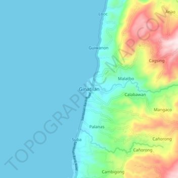 Mapa topográfico Ginatilan, altitude, relevo
