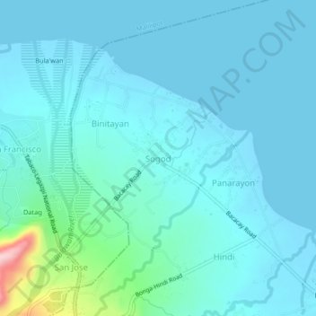 Mapa topográfico Sogod, altitude, relevo