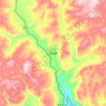 Mapa topográfico 双沙镇, altitude, relevo