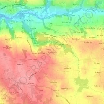 Mapa topográfico Keradennec, altitude, relevo