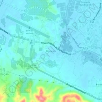 Mapa topográfico Bancasi, altitude, relevo
