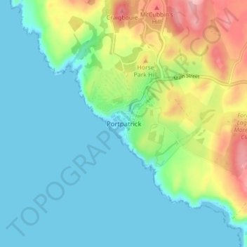 Mapa topográfico Portpatrick, altitude, relevo