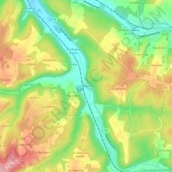 Mapa topográfico Les Potences, altitude, relevo