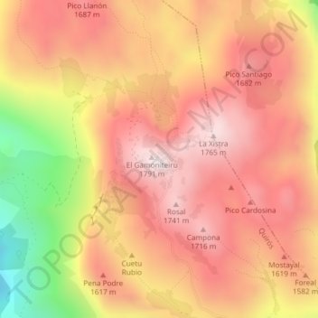 Mapa topográfico Gamoniteiru, altitude, relevo