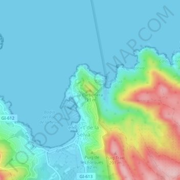 Mapa topográfico la Carbonera, altitude, relevo