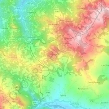 Mapa topográfico Moncasacco, altitude, relevo