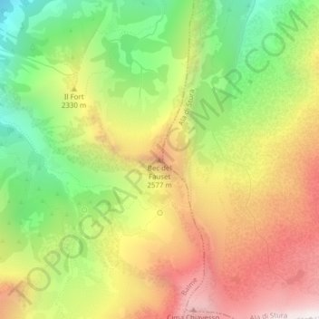 Mapa topográfico Bec del Fauset, altitude, relevo