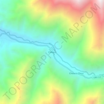 Mapa topográfico Chillaco, altitude, relevo