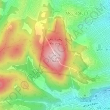 Mapa topográfico Knocklofty, altitude, relevo
