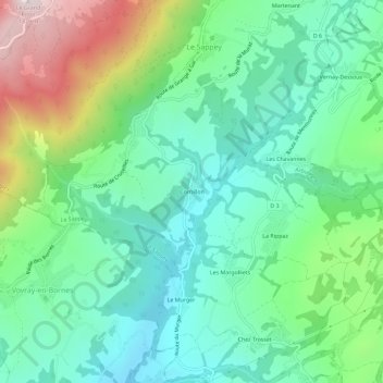 Mapa topográfico Cornillon, altitude, relevo