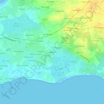 Mapa topográfico Kergadien, altitude, relevo
