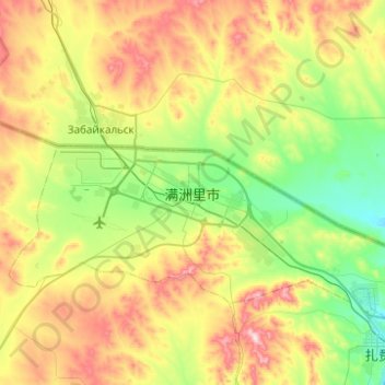 Mapa topográfico Manzhouli, altitude, relevo