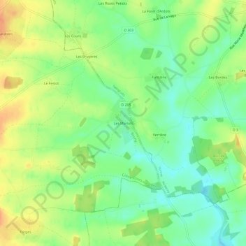 Mapa topográfico Les Marlots, altitude, relevo