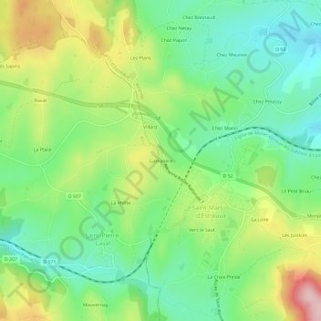 Mapa topográfico Gathelière, altitude, relevo