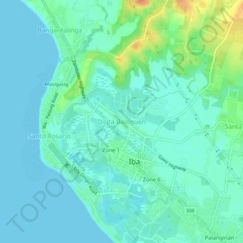 Mapa topográfico Dirita-Baloguen, altitude, relevo