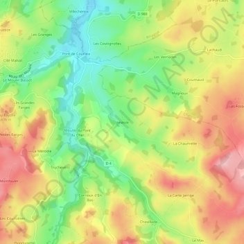 Mapa topográfico Jonasse, altitude, relevo