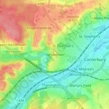 Mapa topográfico Harbledown, altitude, relevo