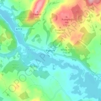 Mapa topográfico Parton, altitude, relevo
