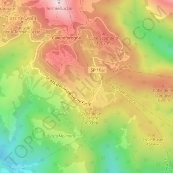 Mapa topográfico Cinque Confini, altitude, relevo