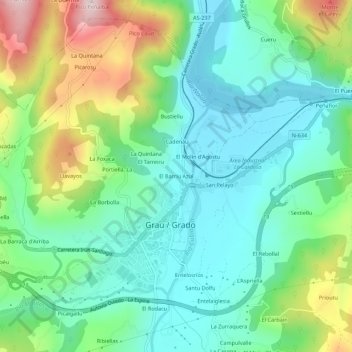 Mapa topográfico El Barriu Azul, altitude, relevo