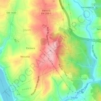 Mapa topográfico Jovim, altitude, relevo