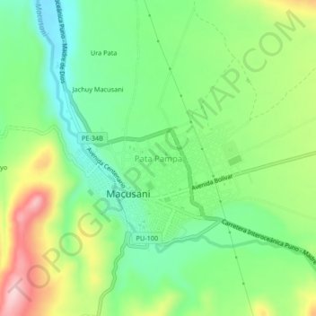Mapa topográfico Pata Pampa, altitude, relevo