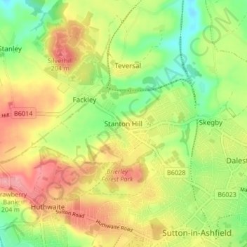 Mapa topográfico Stanton Hill, altitude, relevo