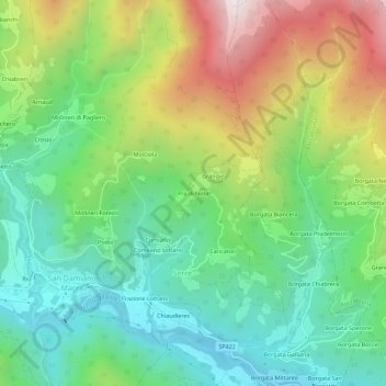 Mapa topográfico Pra di Nota, altitude, relevo