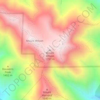 Mapa topográfico Mount Wilson, altitude, relevo