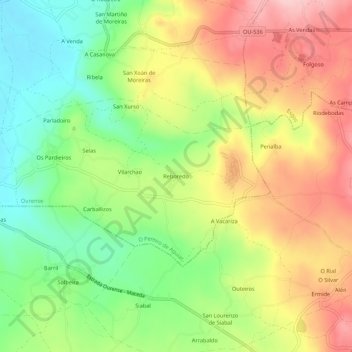 Mapa topográfico Reboredo, altitude, relevo