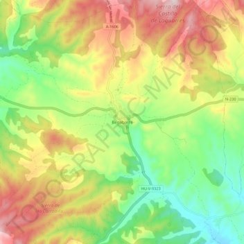 Mapa topográfico Benabarre, altitude, relevo
