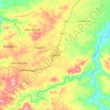 Mapa topográfico Gutalac, altitude, relevo