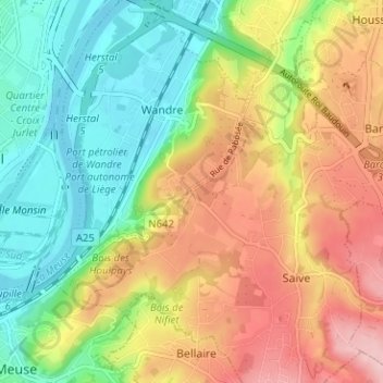 Mapa topográfico Xhavée, altitude, relevo