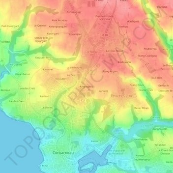 Mapa topográfico Kerampéru, altitude, relevo