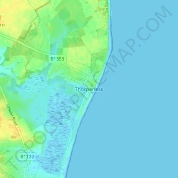 Mapa topográfico Thorpeness, altitude, relevo