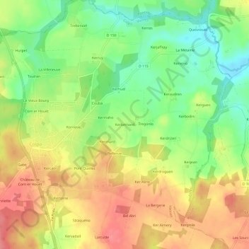Mapa topográfico Kerbernard, altitude, relevo