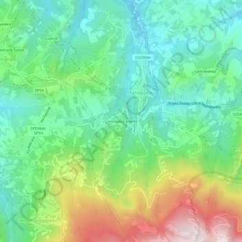 Mapa topográfico Contrada Carpelle, altitude, relevo