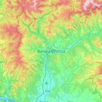 Mapa topográfico Banská Bystrica, altitude, relevo