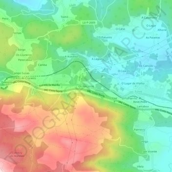 Mapa topográfico Os Parceiros, altitude, relevo