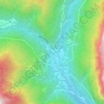 Mapa topográfico I Coi, altitude, relevo
