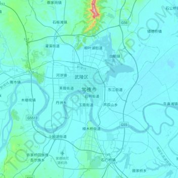 Mapa topográfico 常德市, altitude, relevo